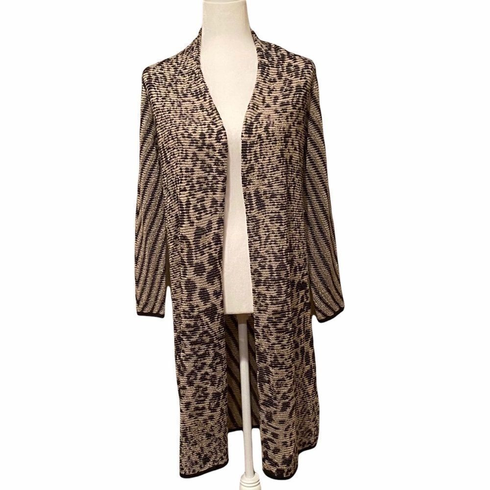 Chico’s Wool Blend Animal Print Long Cardigan Size Small